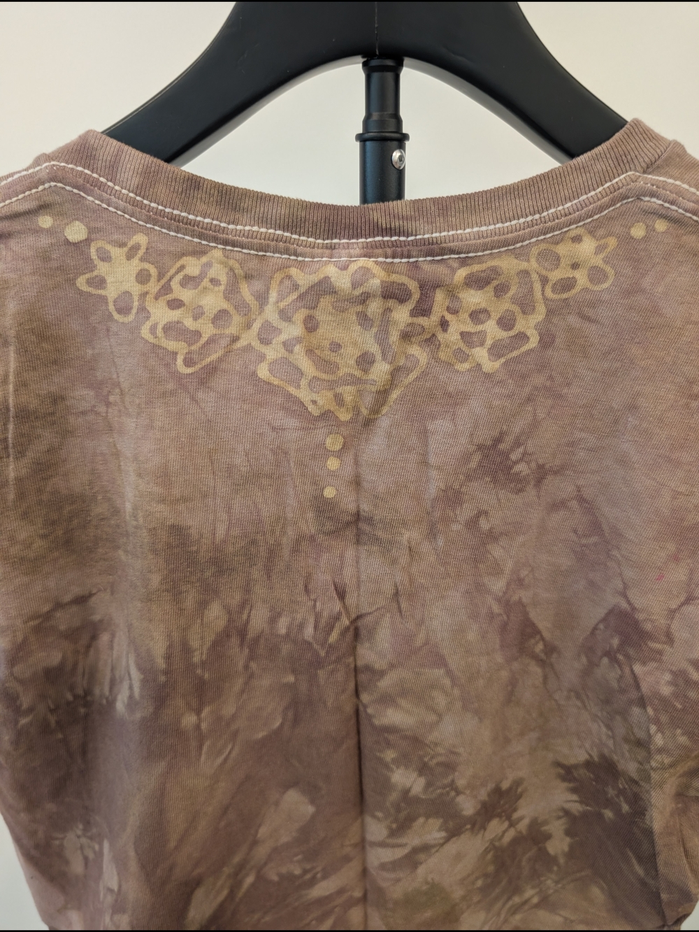 Brown Tie-Dye Grateful Dead Hand Painted Batik V Neck Top - Brown & Cream Small - Picture 4 of 11